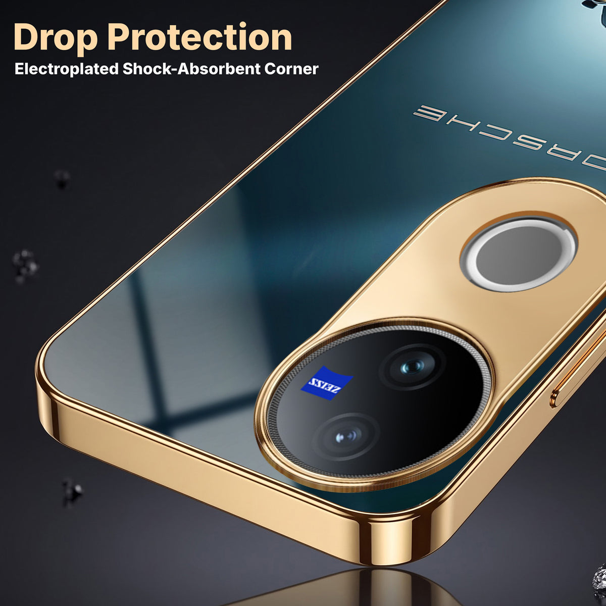Vivo V50 5G Porsche Luxury Gold Electroplated Glass Phone Back Case