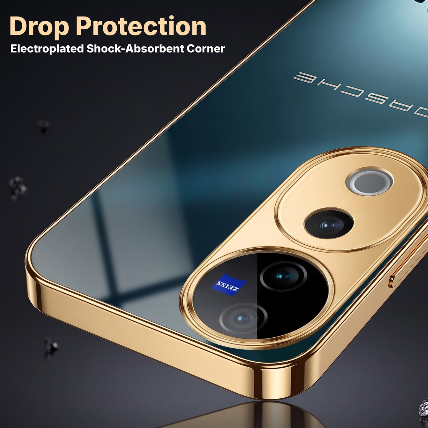 Vivo V40 Pro 5G Porsche Luxury Gold Electroplated Glass Phone Back Case