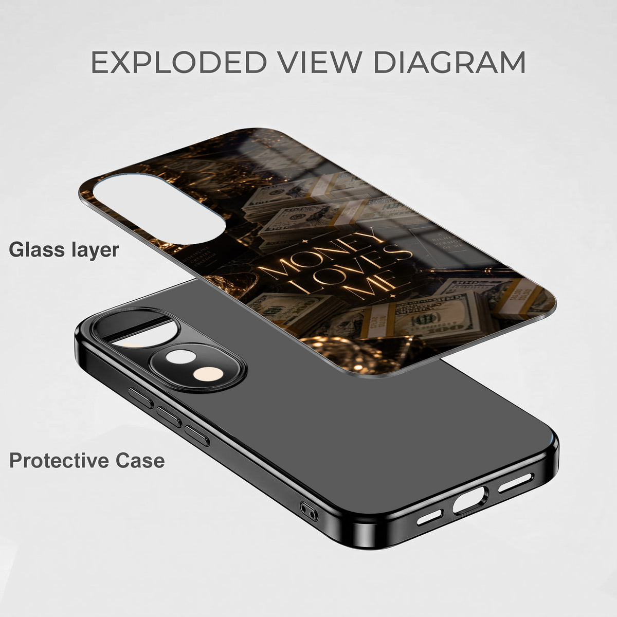 Vivo V40 Pro 5G Money Loves Me Black Electroplated Glass Phone Back Case