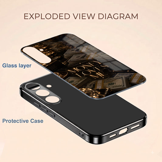 Samsung Galaxy A56 5G Money Loves Me Black Electroplated Glass Phone Back Case
