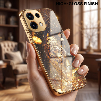Oppo Reno 16C 5G Luxury Tiger Gold Electroplated Glass Phone Back Case