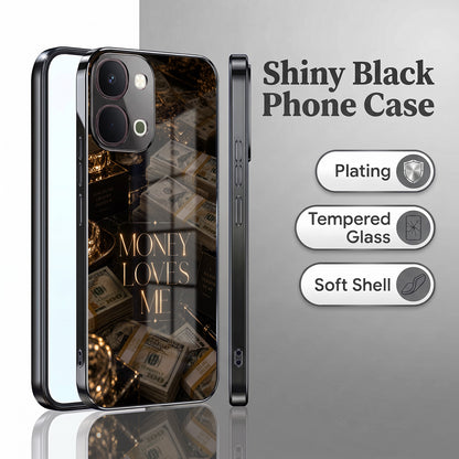 Vivo T5x 5G Money Loves Me Black Electroplated Glass Phone Back Case