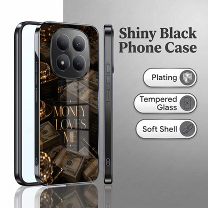Redmi Note 15 Pro Plus 5G Money Loves Me Black Electroplated Glass Phone Back Case