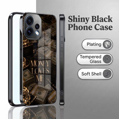 Oppo Reno 15 5G Money Loves Me Black Electroplated Glass Phone Back Case