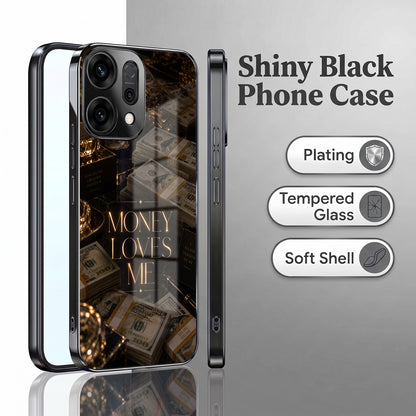 Oppo Reno 14 5G Money Loves Me Black Electroplated Glass Phone Back Case