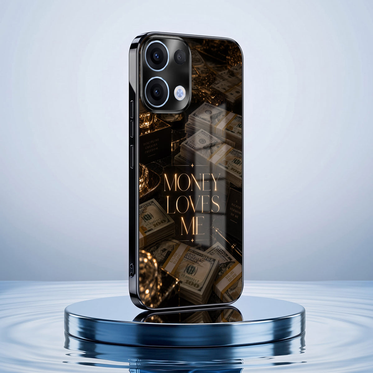 Oppo Reno 13 5G Money Loves Me Black Electroplated Glass Phone Back Case