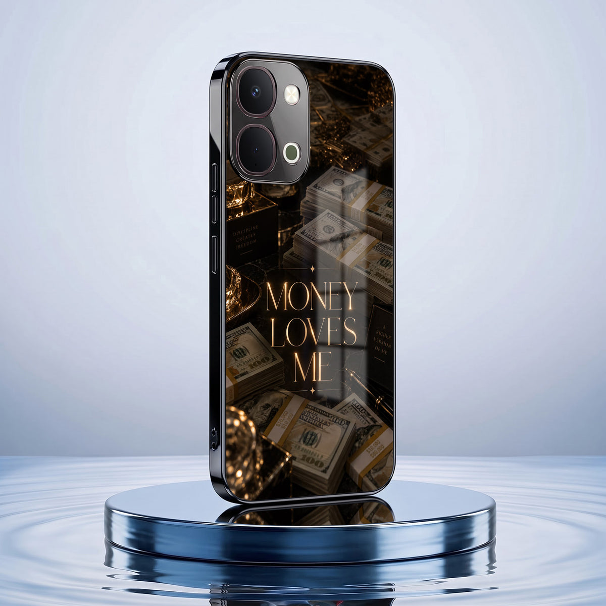 Vivo T5x 5G Money Loves Me Black Electroplated Glass Phone Back Case