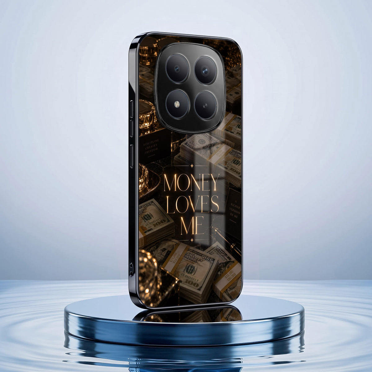Redmi Note 15 Pro Plus 5G Money Loves Me Black Electroplated Glass Phone Back Case