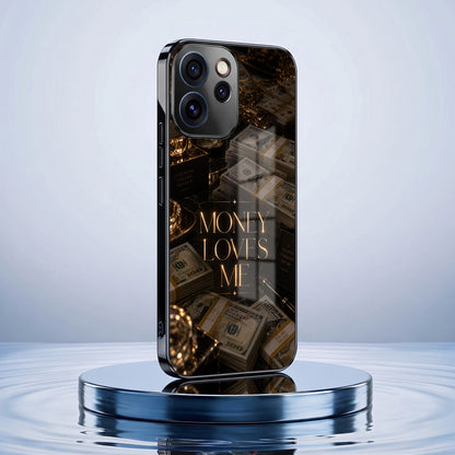 Oppo Reno 15 Pro Mini 5G Money Loves Me Black Electroplated Glass Phone Back Case