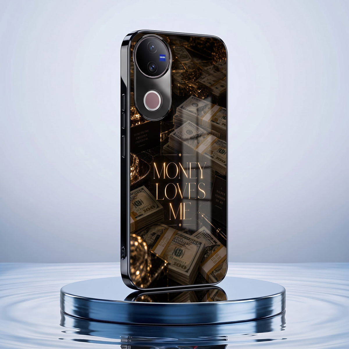 Vivo V50 5G Money Loves Me Black Electroplated Glass Phone Back Case