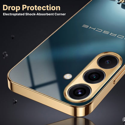 Samsung Galaxy A36 5G Porsche Luxury Gold Electroplated Glass Phone Back Case