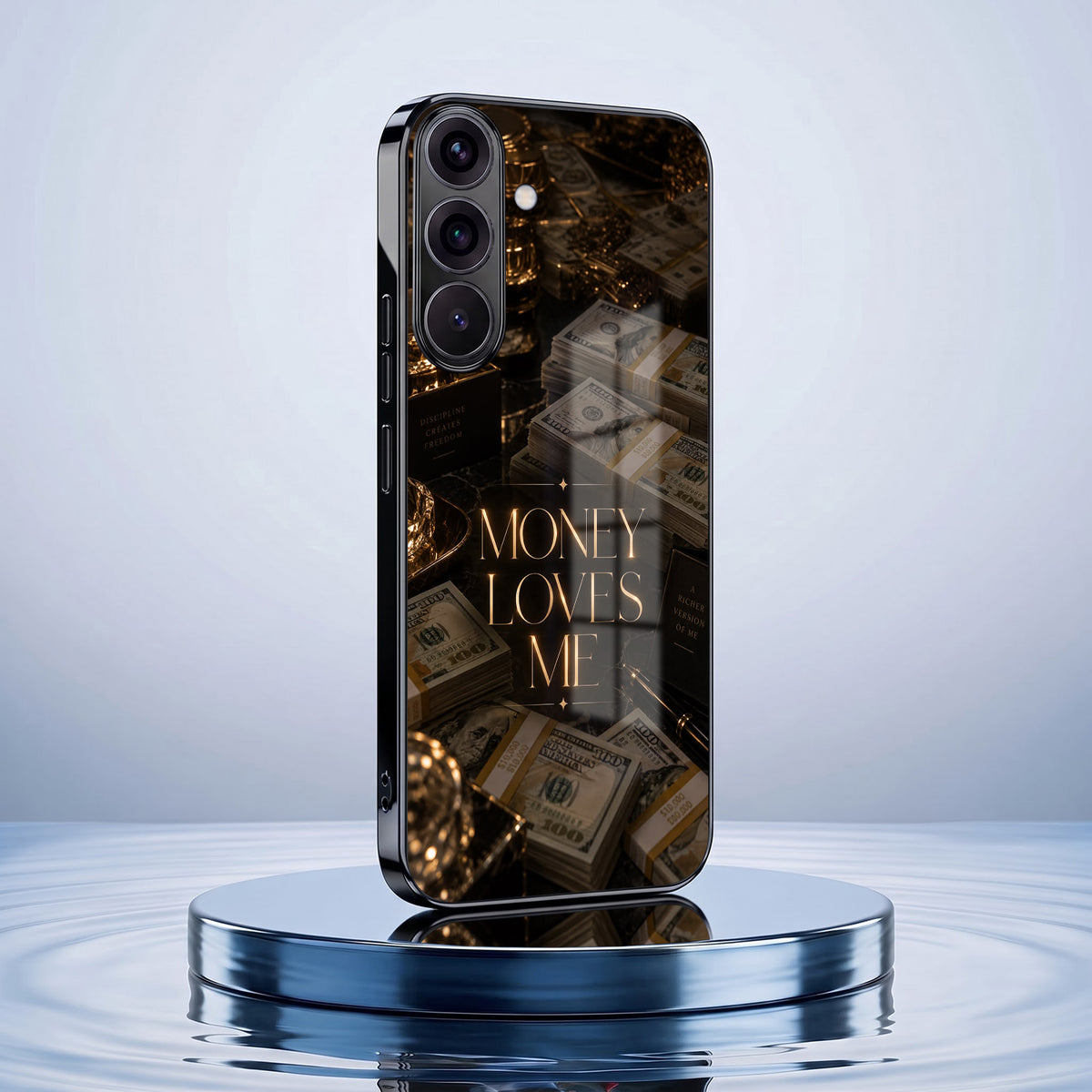 Samsung Galaxy A36 5G Money Loves Me Black Electroplated Glass Phone Back Case