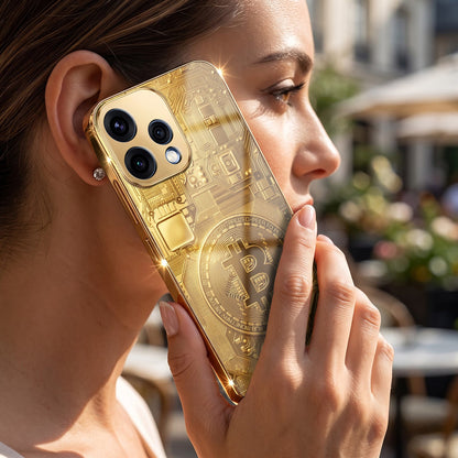 Oppo Reno 15 5G Bitcoin Gold Electroplated Glass Phone Back Case