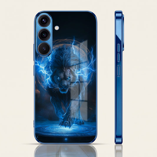 Samsung Galaxy A36 5G Thunder Titan Lion Blue Electroplated Glass Phone Back Case