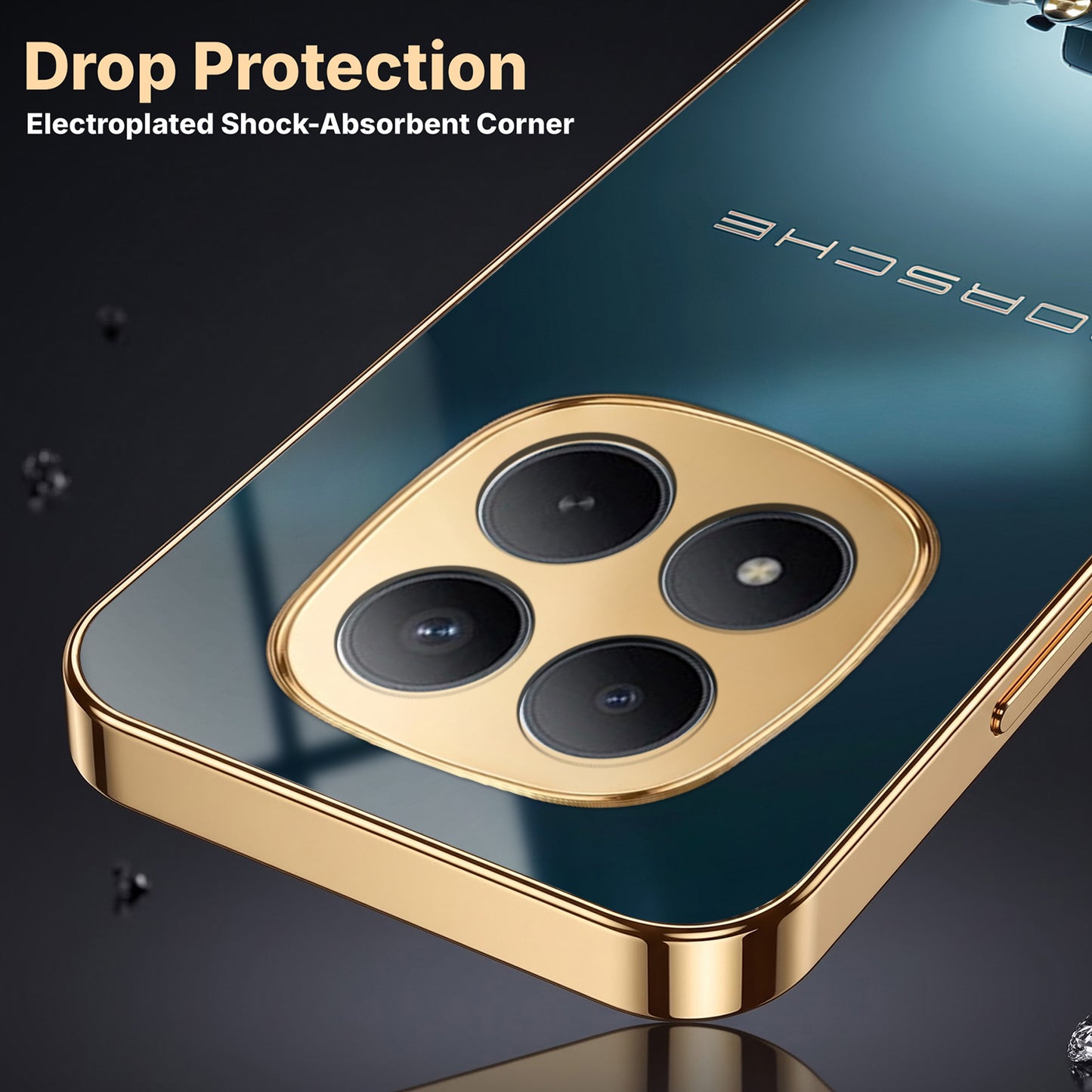 Redmi Note 15 Pro Plus 5G Porsche Luxury Gold Electroplated Glass Phone Back Case