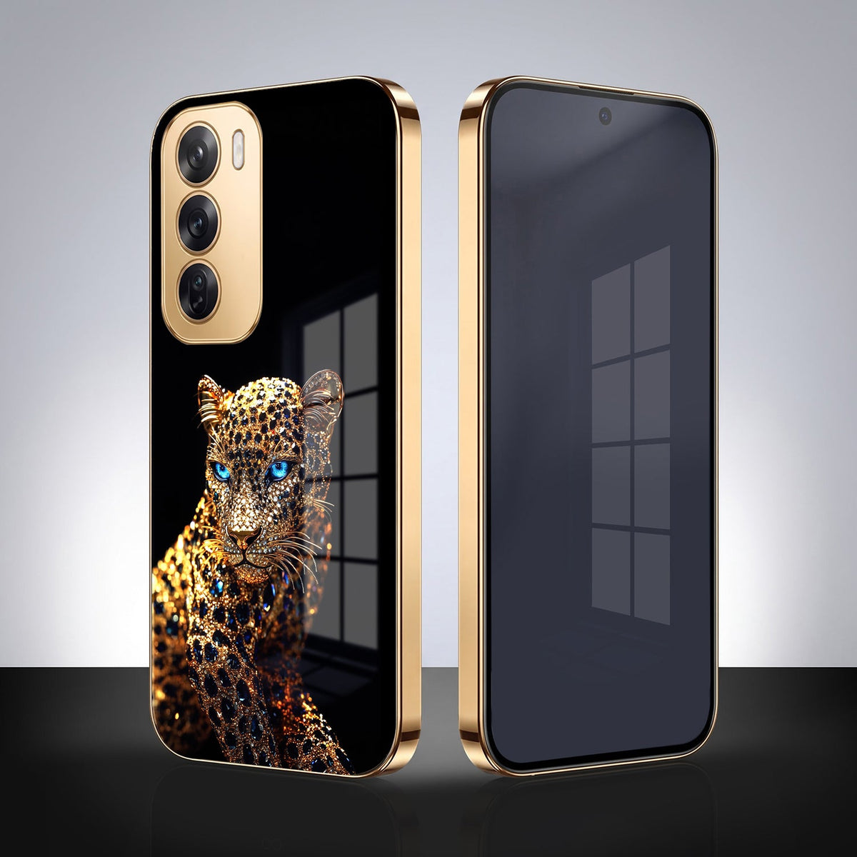 Oppo Reno 12 Pro 5G Panther Gold Electroplated Glass Phone Back Case
