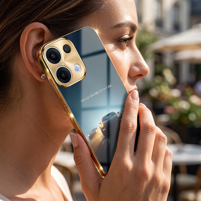 Oppo Reno 13 5G Porsche Luxury Gold Electroplated Glass Phone Back Case
