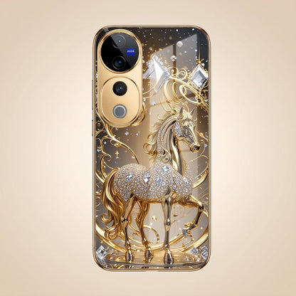 Vivo V40 Pro 5G Luxury Horse Texture Gold Electroplated Glass Phone Back Case