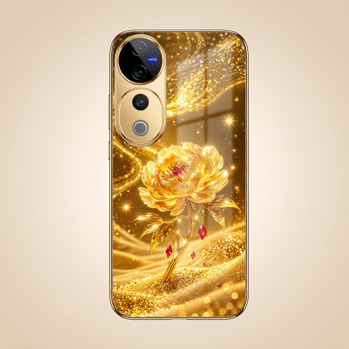 Vivo V40 Pro 5G Golden Rose Elegance Gold Electroplated Glass Phone Back Case