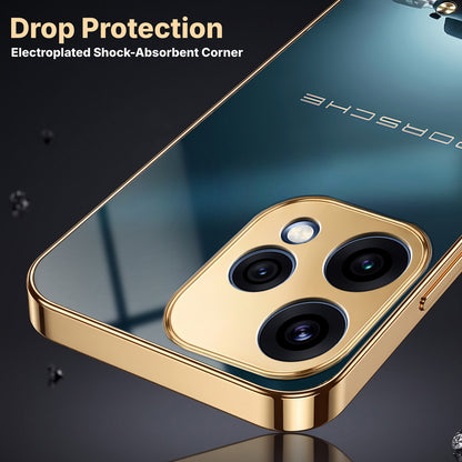 Oppo Reno 15 5G Porsche Luxury Gold Electroplated Glass Phone Back Case