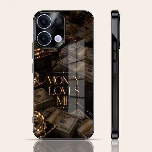 Oppo Reno 13 5G Money Loves Me Black Electroplated Glass Phone Back Case