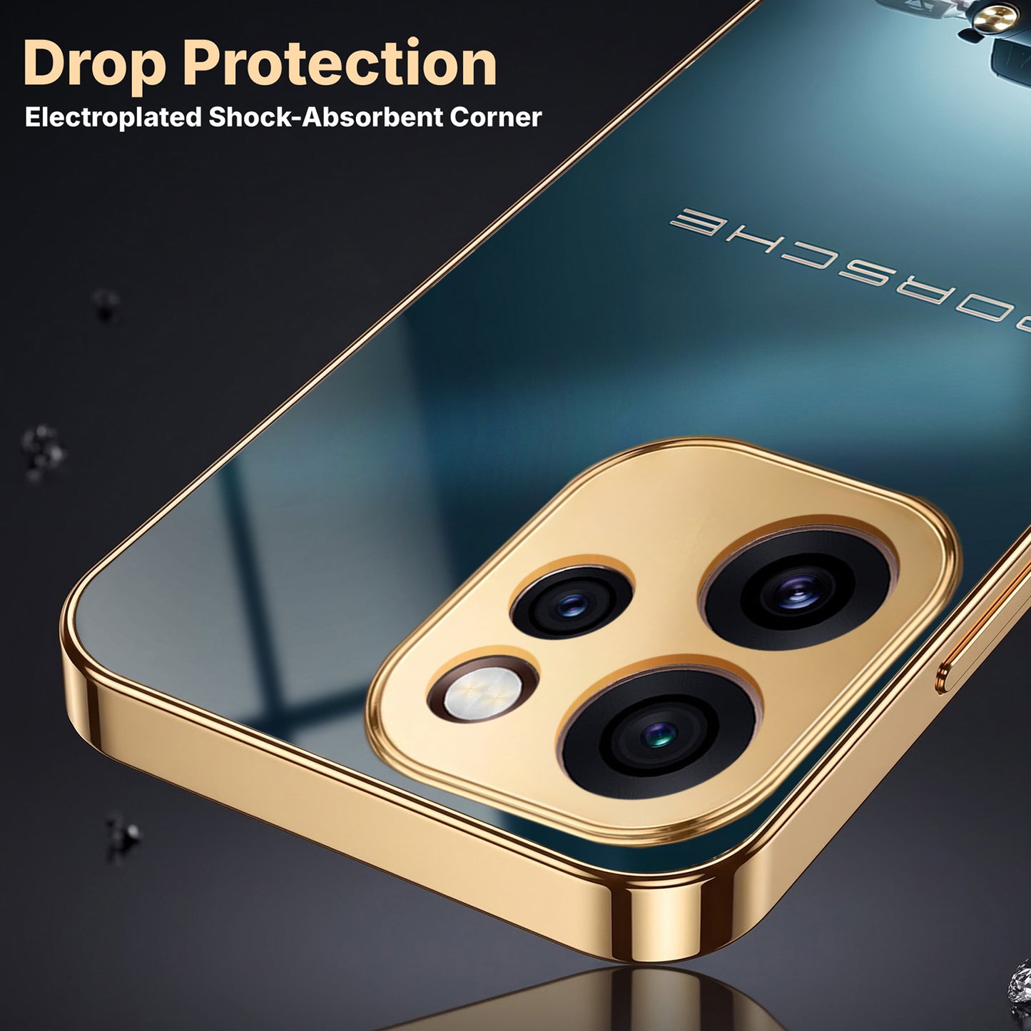 Oppo Reno 15 Pro Mini 5G Porsche Luxury Gold Electroplated Glass Phone Back Case