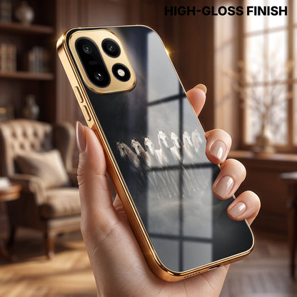 OnePlus 15 5G Running Horses Gold Electroplated Glass Phone Back Case