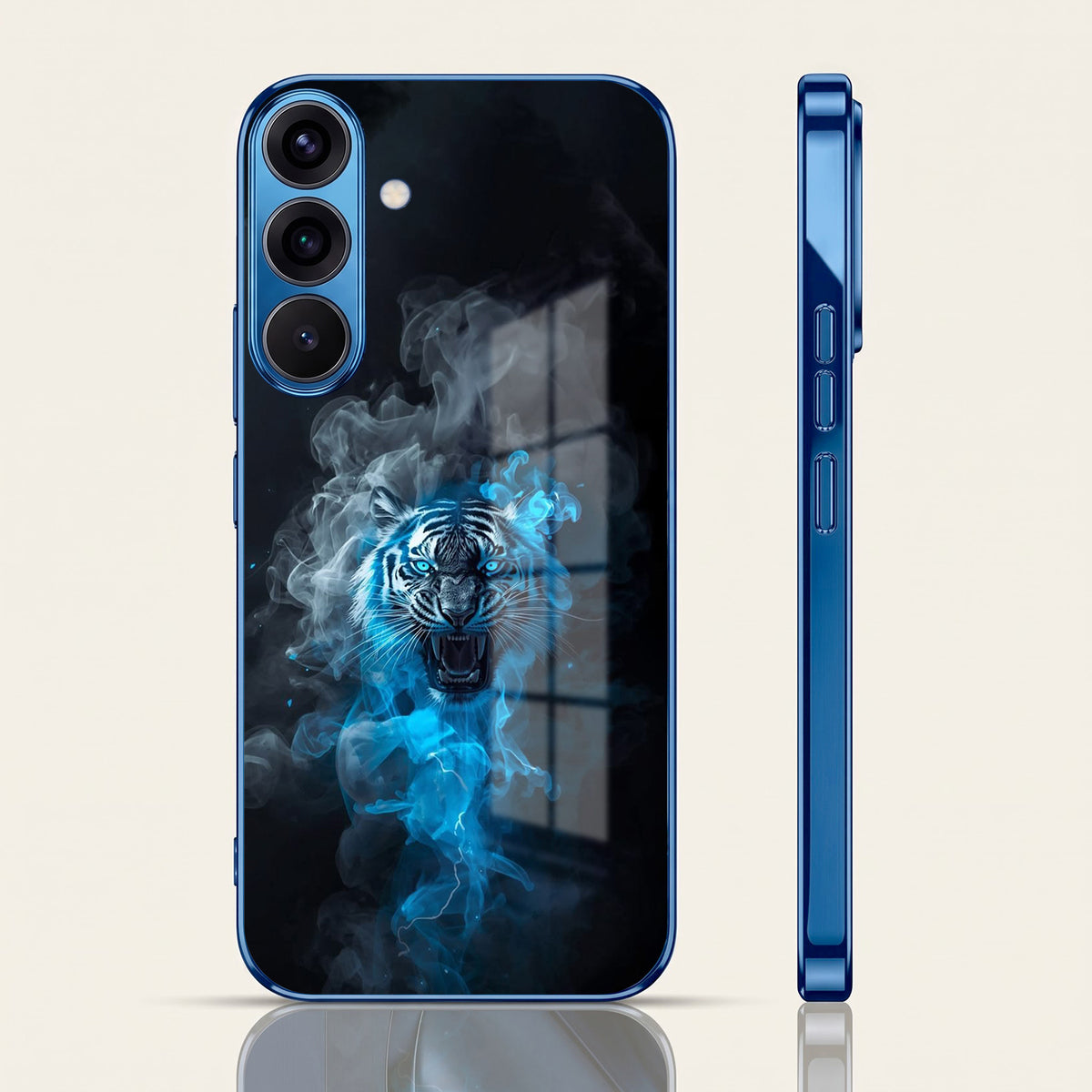 Samsung Galaxy A36 5G Blue Spirit Tiger Blue Electroplated Glass Phone Back Case