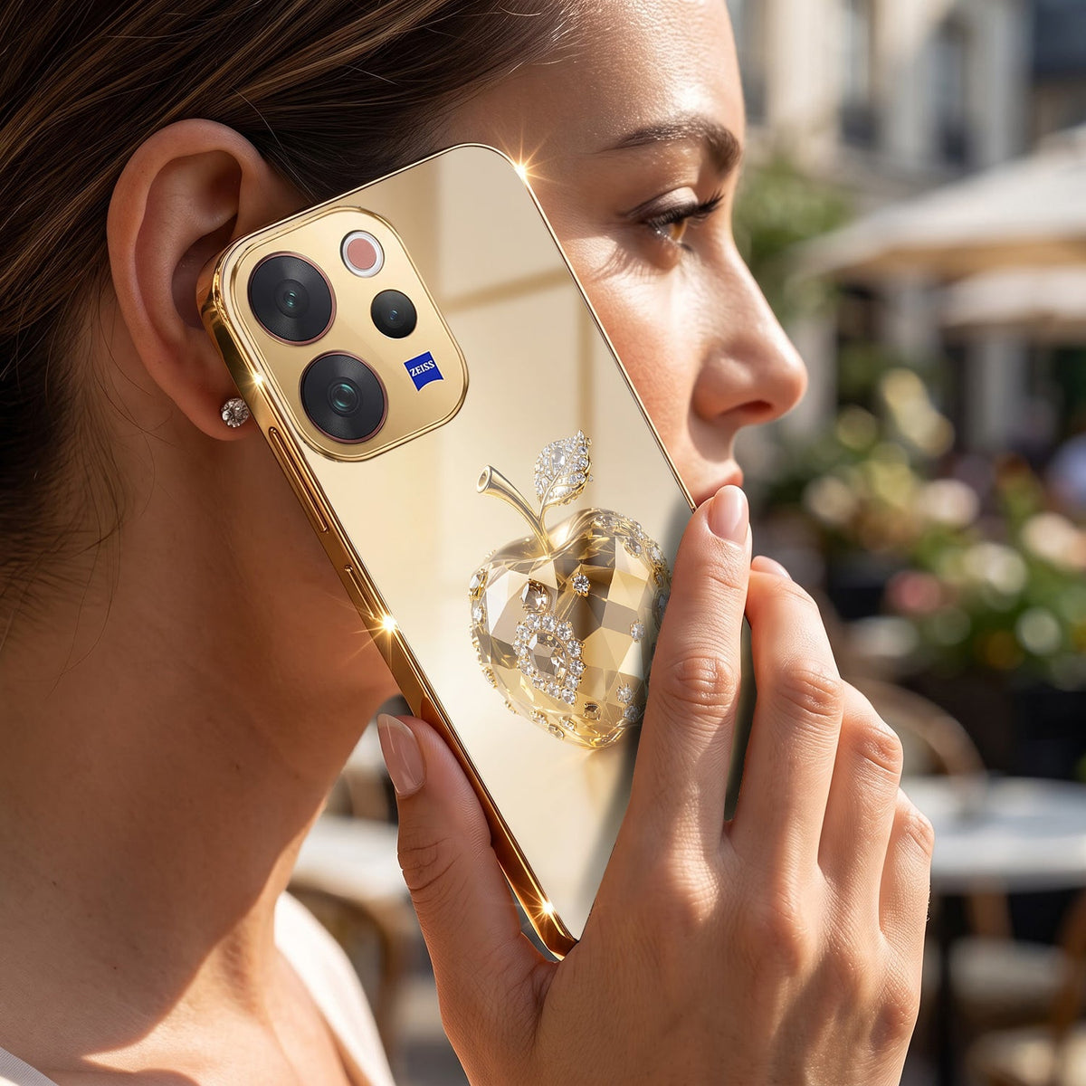 Vivo V70 5G Golden Apple Gold Electroplated Glass Phone Back Case