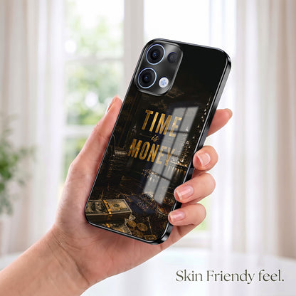 Oppo Reno 13 5G Time Is Money Black Electroplated Glass Phone Back Case