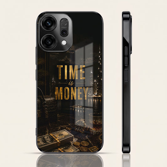 Oppo Reno 14 5G Time Is Money Black Electroplated Glass Phone Back Case