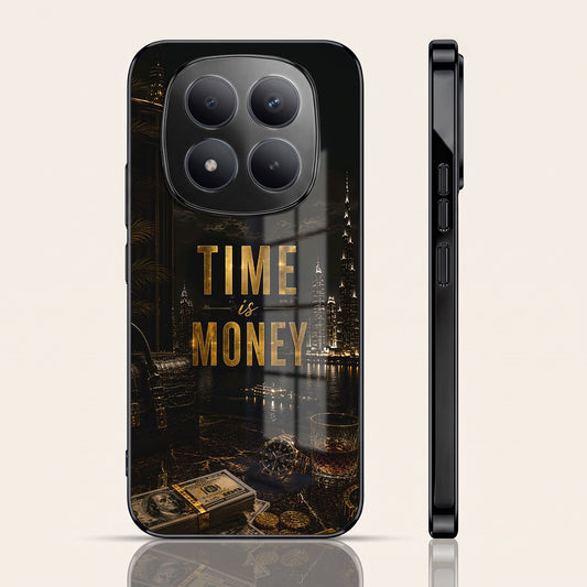 Redmi Note 15 Pro Plus 5G Time Is Money Black Electroplated Glass Phone Back Case
