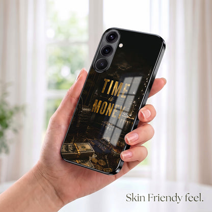 Samsung Galaxy A56 5G Time Is Money Black Electroplated Glass Phone Back Case