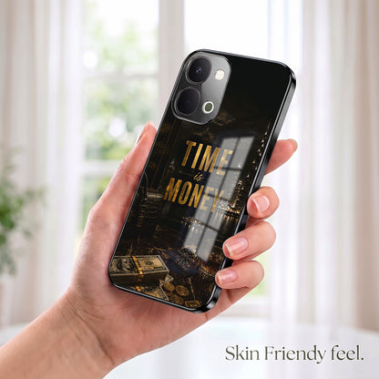 Vivo T5x 5G Time Is Money Black Electroplated Glass Phone Back Case