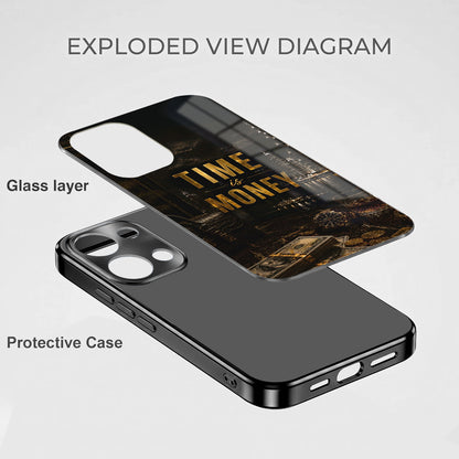 Oppo Reno 13 5G Time Is Money Black Electroplated Glass Phone Back Case