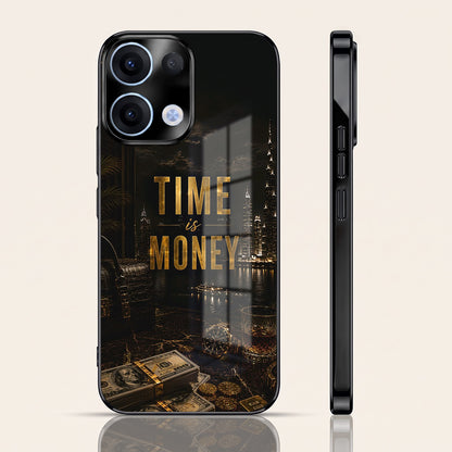 Oppo Reno 13 5G Time Is Money Black Electroplated Glass Phone Back Case