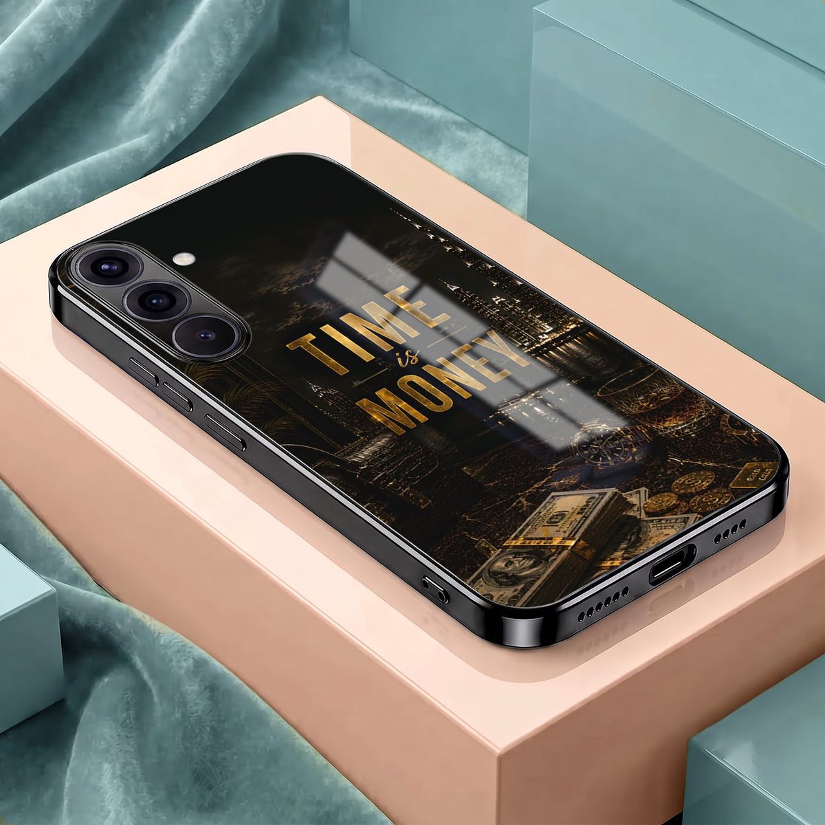 Samsung Galaxy A56 5G Time Is Money Black Electroplated Glass Phone Back Case