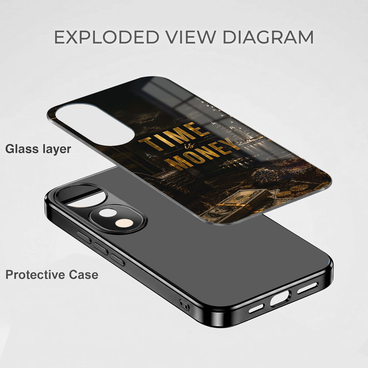 Vivo V40 Pro 5G Time Is Money Black Electroplated Glass Phone Back Case