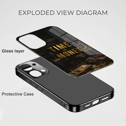 Vivo T5x 5G Time Is Money Black Electroplated Glass Phone Back Case