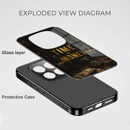 Redmi Note 15 Pro Plus 5G Time Is Money Black Electroplated Glass Phone Back Case