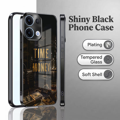 Oppo Reno 13 5G Time Is Money Black Electroplated Glass Phone Back Case