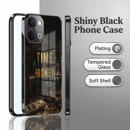 Vivo T5x 5G Time Is Money Black Electroplated Glass Phone Back Case
