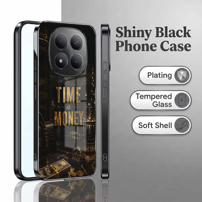 Redmi Note 15 Pro Plus 5G Time Is Money Black Electroplated Glass Phone Back Case