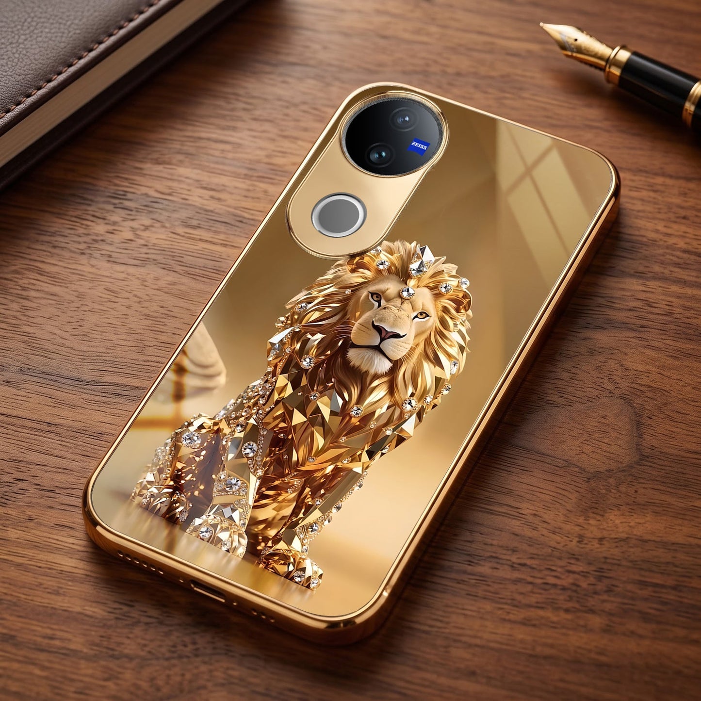 Vivo V50 5G Luxury Lion Gold Electroplated Glass Phone Back Case
