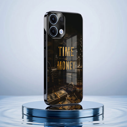 Oppo Reno 13 5G Time Is Money Black Electroplated Glass Phone Back Case