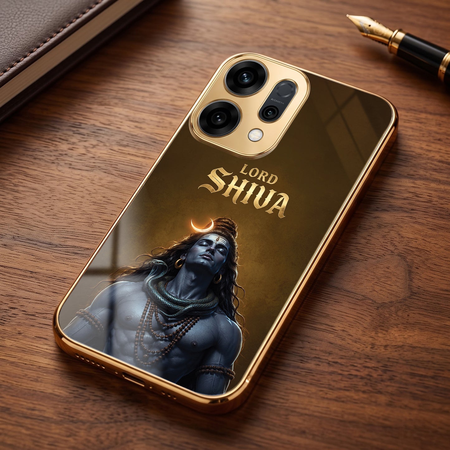 Oppo Reno 14 5G Lord Shiva Gold Electroplated Glass Phone Back Case