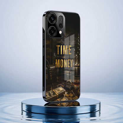 Oppo Reno 14 5G Time Is Money Black Electroplated Glass Phone Back Case