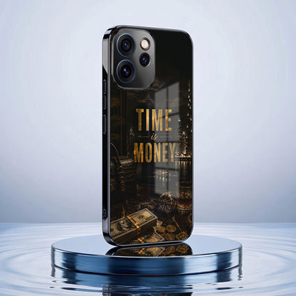 Oppo Reno 15 Pro Mini 5G Time Is Money Black Electroplated Glass Phone Back Case