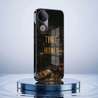 Vivo V50 5G Time Is Money Black Electroplated Glass Phone Back Case