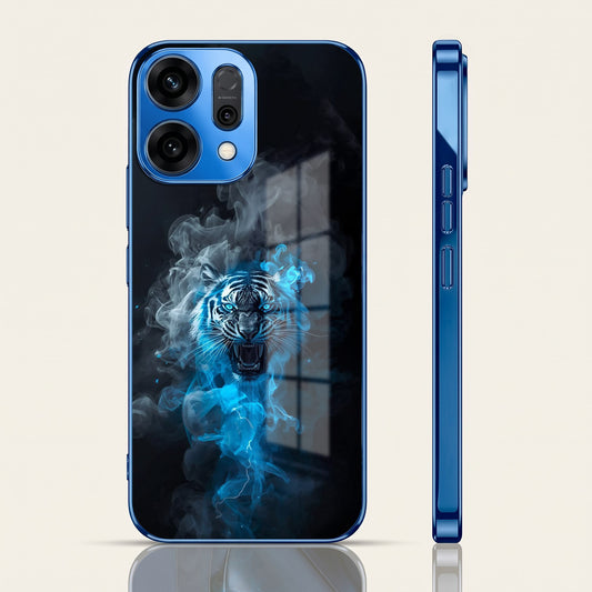 Oppo Reno 14 5G Blue Spirit Tiger Blue Electroplated Glass Phone Back Case